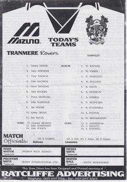 Tranmere Rovers v Barnsley Match Programme 1996-02-10